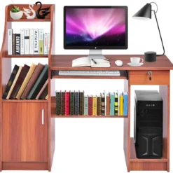 Computertisch mit Bücherregal Holzschreibtisch mit Ablagefächern und Schrank moderner Arbeitsplatz Schreibtisch für Arbeitszimmer Büro