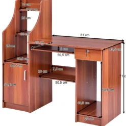 Computertisch mit Bücherregal Holzschreibtisch mit Ablagefächern und Schrank moderner Arbeitsplatz Schreibtisch für Arbeitszimmer Büro