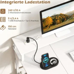 Computertisch mit LED-Beleuchtung Steckdosen & Monitorständer 120 x 50 x 87 cm