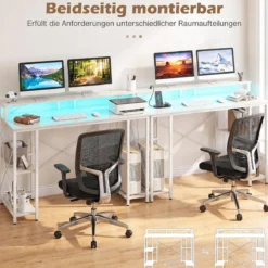 Computertisch mit LED-Beleuchtung Steckdosen & Monitorständer 120 x 50 x 87 cm
