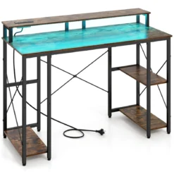 Computertisch mit LED-Beleuchtung Steckdosen & Monitorständer 120 x 50 x 87 cm