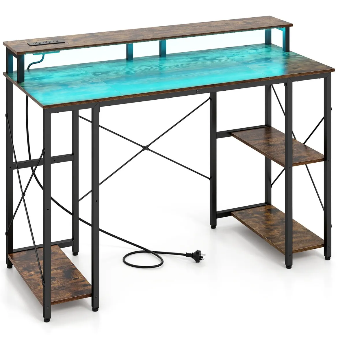 Computertisch mit LED-Beleuchtung Steckdosen & Monitorständer 120 x 50 x 87 cm