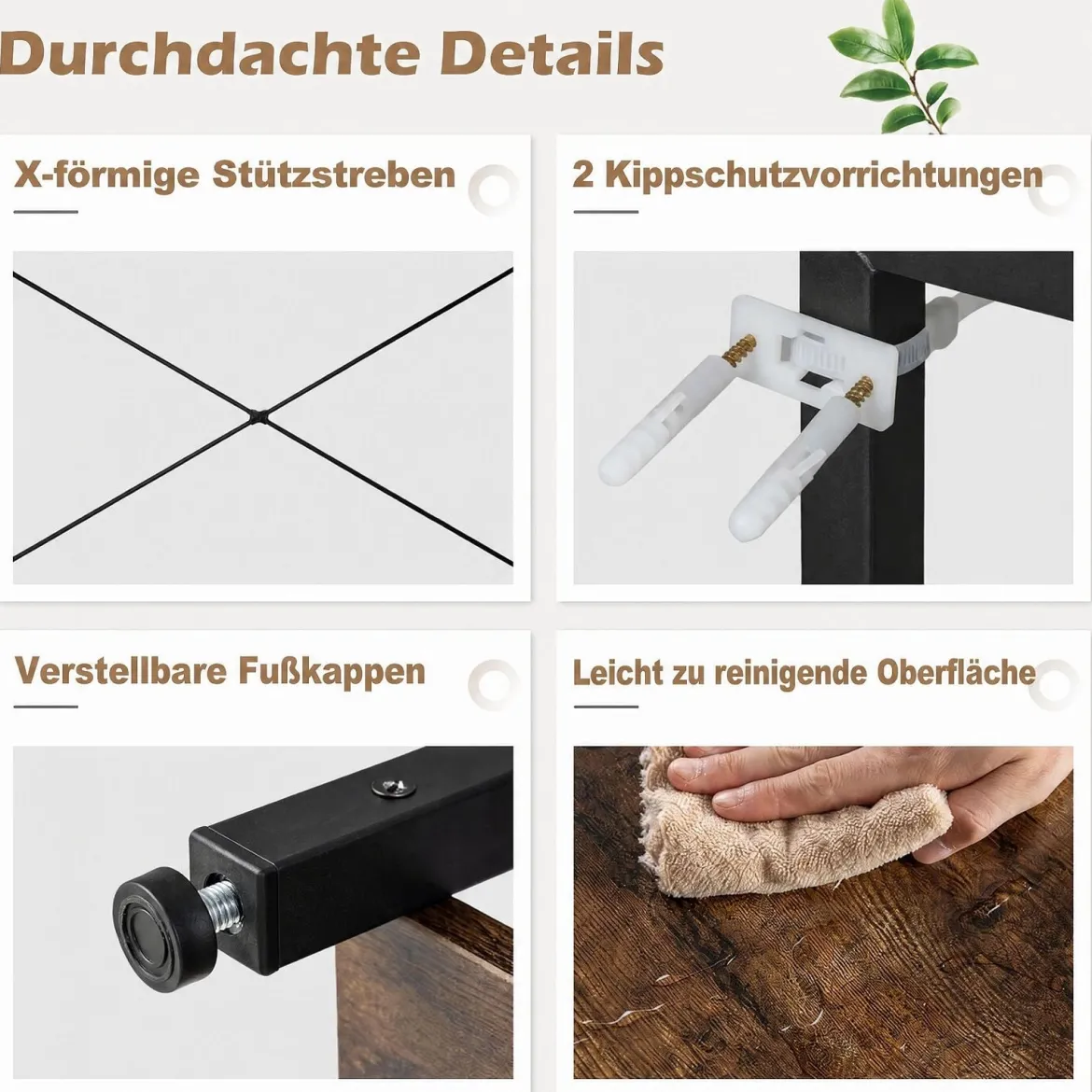 Computertisch mit LED-Beleuchtung Steckdosen & Monitorständer 120 x 50 x 87 cm