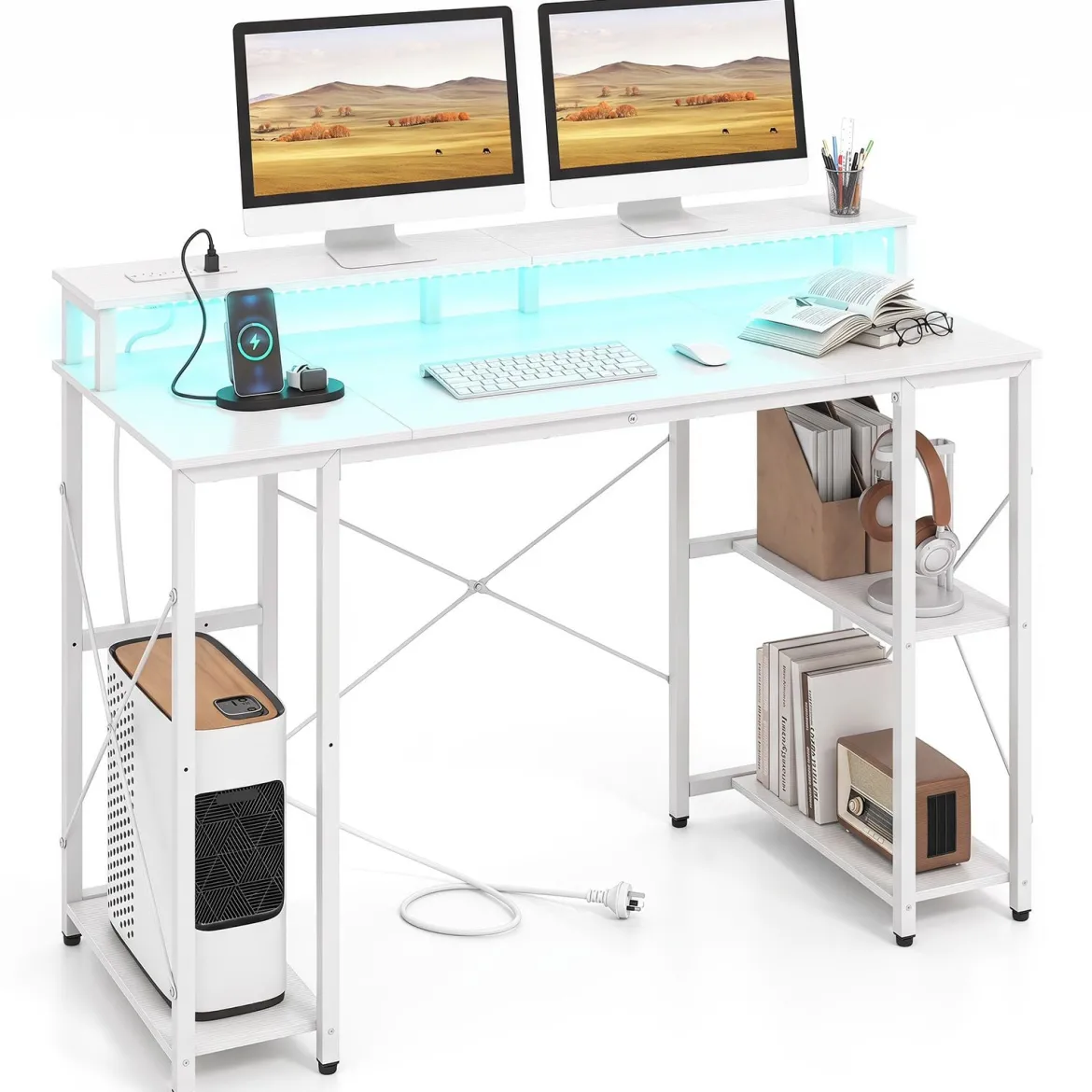 Computertisch mit LED-Beleuchtung Steckdosen & Monitorständer 120 x 50 x 87 cm
