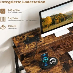 Computertisch mit LED-Beleuchtung Steckdosen & Monitorständer 120 x 50 x 87 cm
