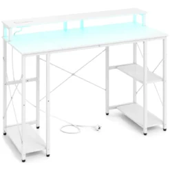 Computertisch mit LED-Beleuchtung Steckdosen & Monitorständer 120 x 50 x 87 cm