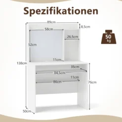 Computertisch mit Magnetischer Pinnwand Home Office Schreibtisch Modern PC Tisch Weiß