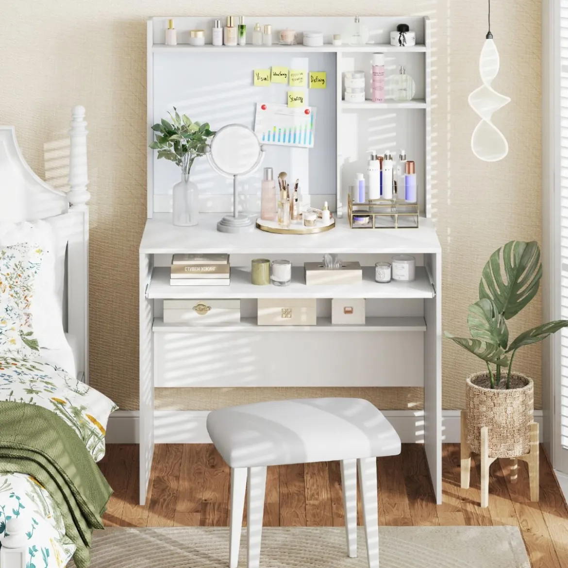 Computertisch mit Magnetischer Pinnwand Home Office Schreibtisch Modern PC Tisch Weiß