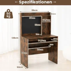 Computertisch mit magnetischer Pinnwand Home-Office-Schreibtisch mit Aufsatz und Tastaturablage Braun