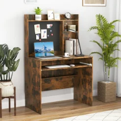 Computertisch mit magnetischer Pinnwand Home-Office-Schreibtisch mit Aufsatz und Tastaturablage Braun
