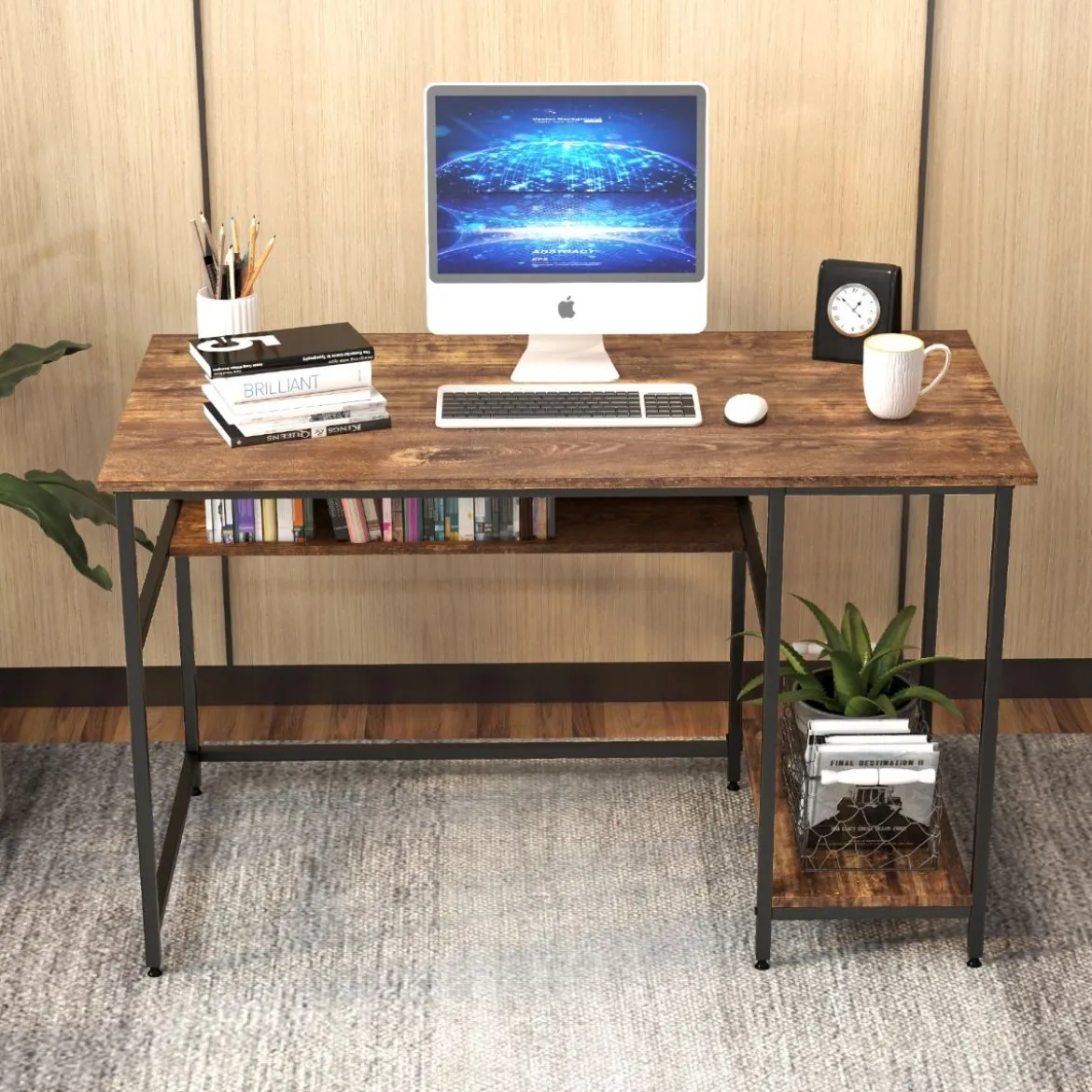 Computertisch mit offenem Regal und CPU-Ständer 120 x 60 x 75 cm Rustikales Braun