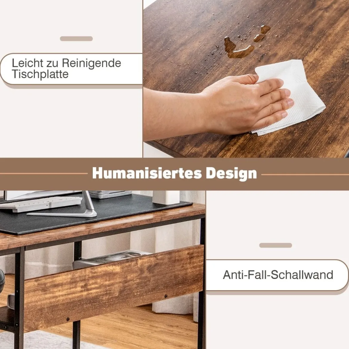 Computertisch mit offenem Regal und CPU-Ständer 120 x 60 x 75 cm Rustikales Braun