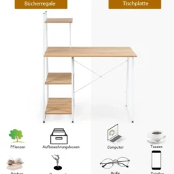 Computertisch mit 4 Regal Schreibtisch Holz Metall PC Tisch Bürotisch Arbeitstisch Officetisch fürs Büro