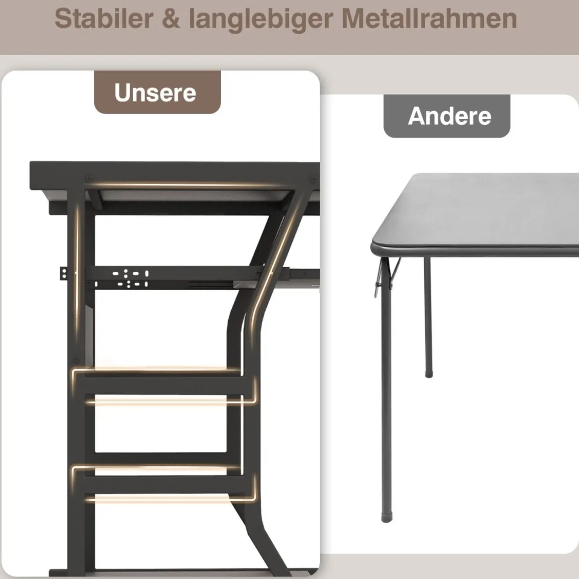 Computertisch mit Rollen & Ausziehbarer Tastaturablage & Mausablage PC-Tisch Braun