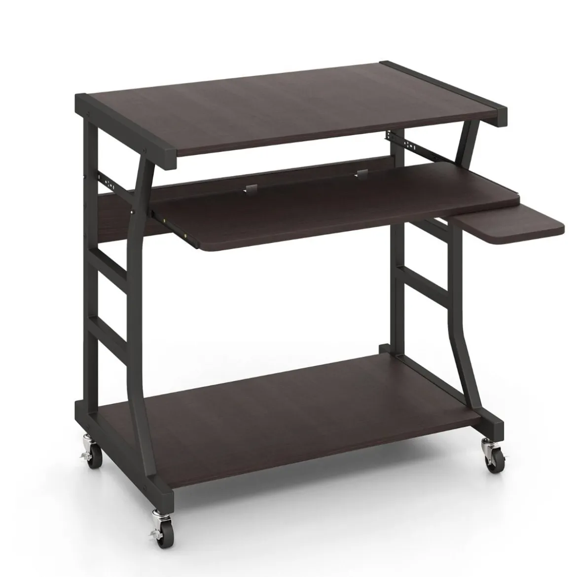 Computertisch mit Rollen & Ausziehbarer Tastaturablage & Mausablage PC-Tisch Braun