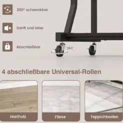 Computertisch mit Rollen & Ausziehbarer Tastaturablage & Mausablage PC-Tisch Braun
