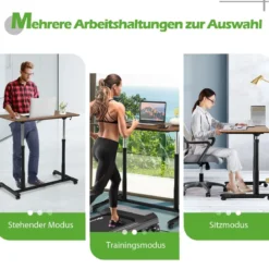 Computertisch mit 4 Rollen Höhenverstellbarer Schreibtisch 95 x 52 x 70 - 107 cm Braun