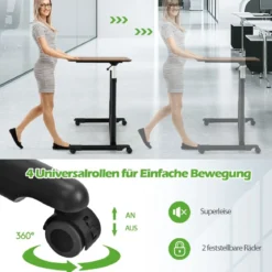 Computertisch mit 4 Rollen Höhenverstellbarer Schreibtisch 95 x 52 x 70 - 107 cm Braun