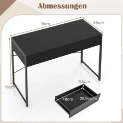 Computertisch mit 2 Schubladen Kompakter Schreibtisch mit Strapazierfähigem Metallrahmen