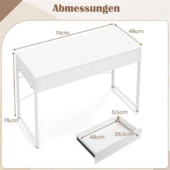 Computertisch mit 2 Schubladen Kompakter Schreibtisch mit Strapazierfähigem Metallrahmen