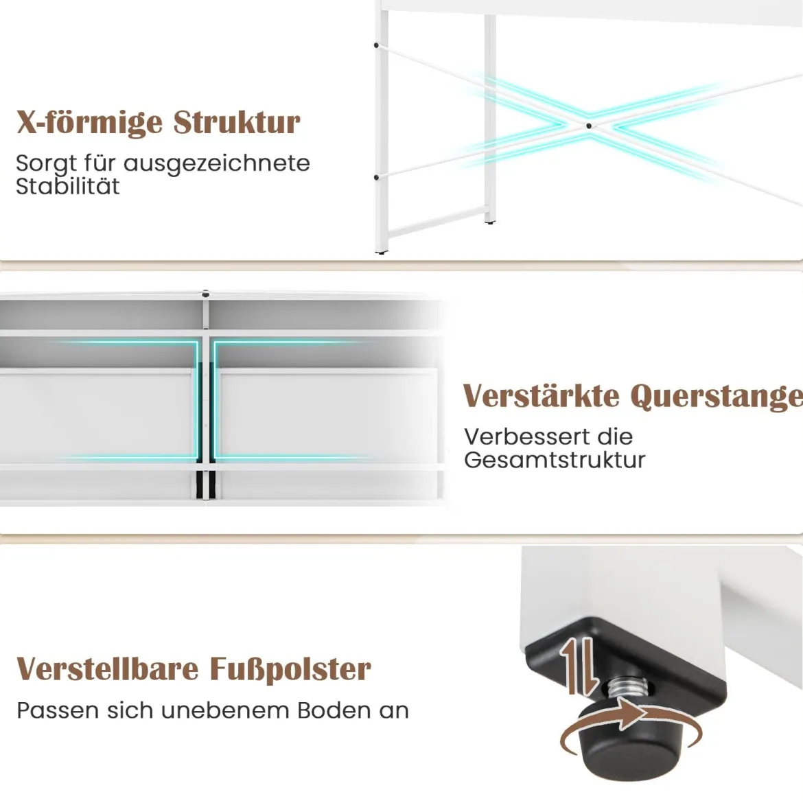 Computertisch mit 2 Schubladen Kompakter Schreibtisch mit Strapazierfähigem Metallrahmen