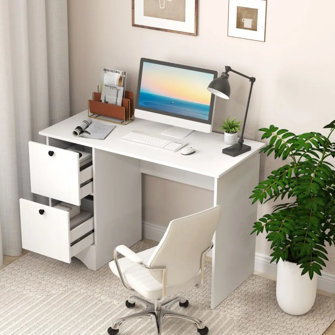 Computertisch mit 2 Schubladen Schreibtisch Robuster Gaming-Tisch Schminktisch Laptoptisch