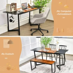 Computertisch mit Spleißbrett & Haken Schreibtisch Bürotisch 160 x 60 x 74 cm Schwarz
