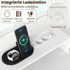 Computertisch mit Steckdosen Homeoffice-Schreibtisch mit Aufsatz Schublade & 2 offenen Regalen Weiß