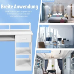 Computertisch Schreibtisch mit Aufbewahrungsschublade & Regal-Aufsatz 90 x 48 x 91,5 cm Weiß