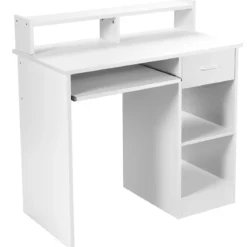 Computertisch Schreibtisch mit Aufbewahrungsschublade & Regal-Aufsatz 90 x 48 x 91,5 cm Weiß