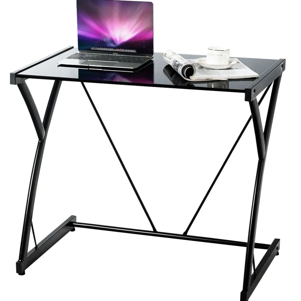 Computertisch Schreibtisch mit gehärteter Glasplatte Z-förmige Struktur 80 x 50 x 70,5 cm Schwarz
