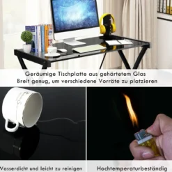 Computertisch Schreibtisch mit gehärteter Glasplatte Z-förmige Struktur 80 x 50 x 70,5 cm Schwarz