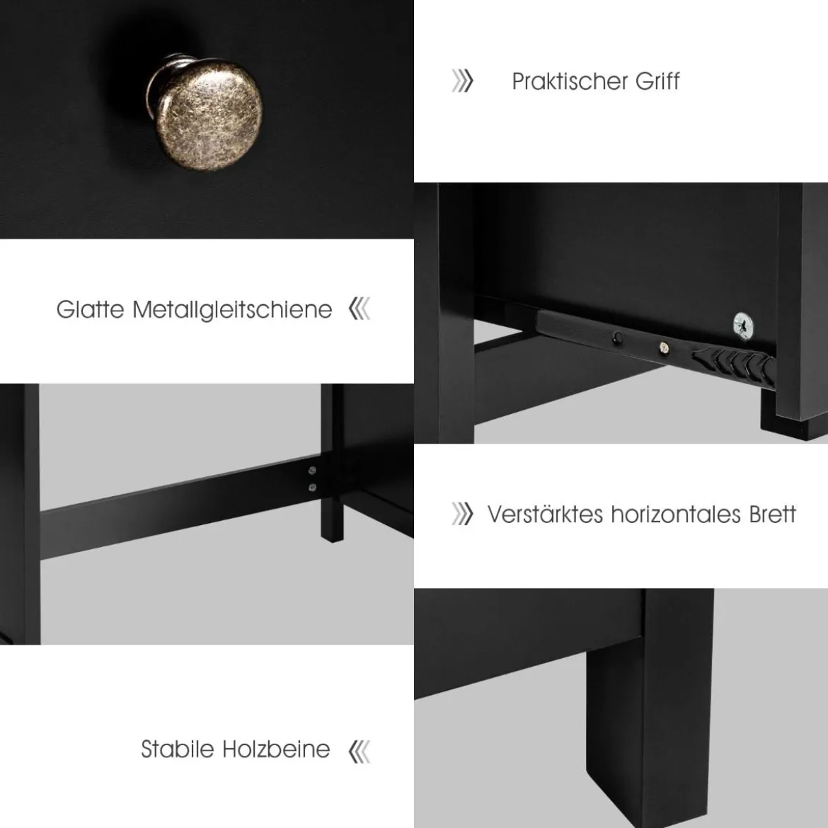 Computertisch Schreibtisch mit Schubladen Mehrzweck PC Tisch Arbeitstisch 120 x 50 x 75 cm Schwarz