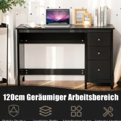 Computertisch Schreibtisch mit Schubladen Mehrzweck PC Tisch Arbeitstisch 120 x 50 x 75 cm Schwarz