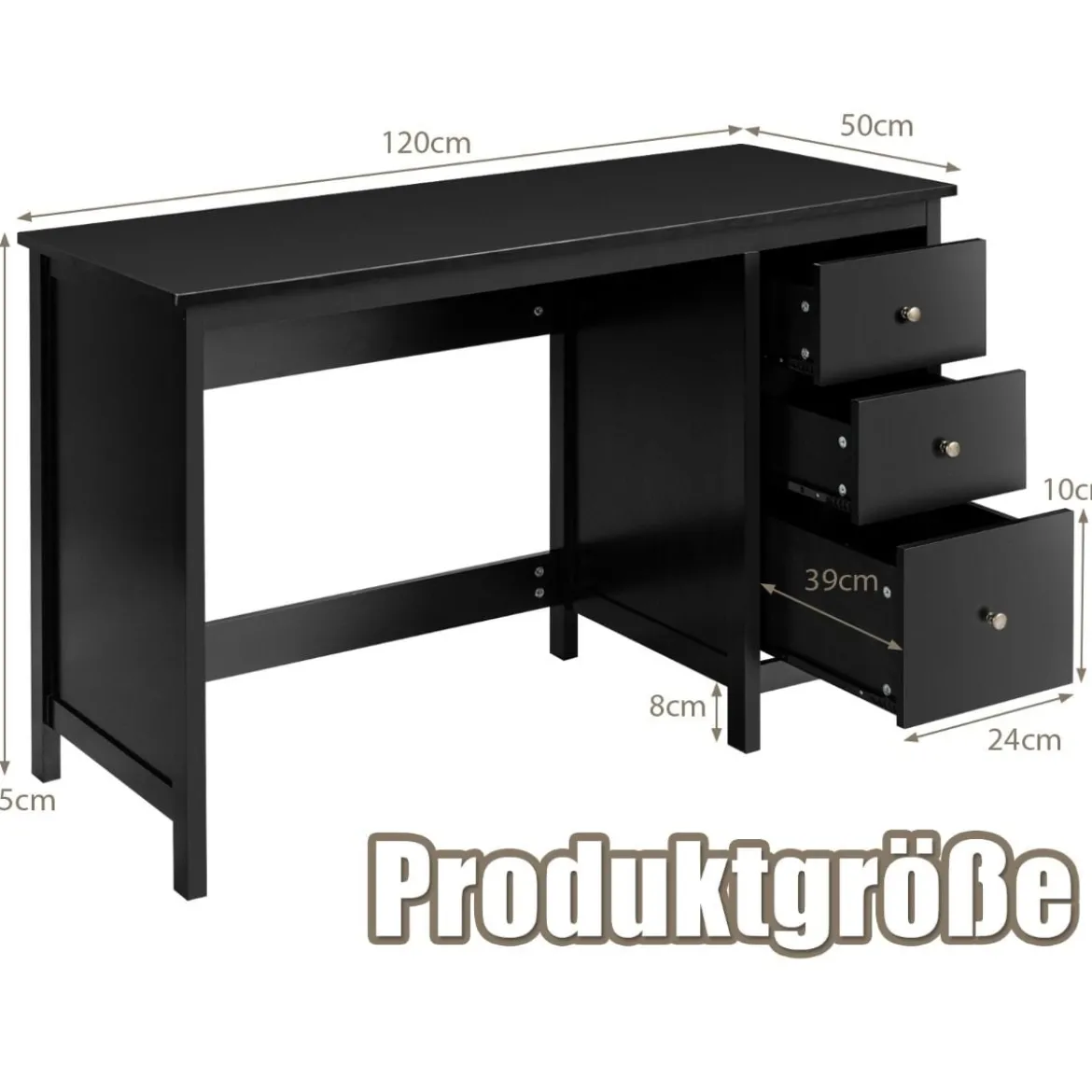 Computertisch Schreibtisch mit Schubladen Mehrzweck PC Tisch Arbeitstisch 120 x 50 x 75 cm Schwarz