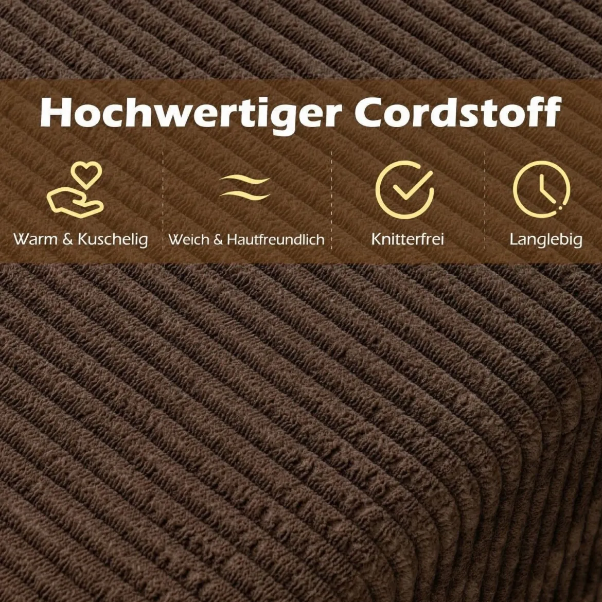 Corduroy 3-Sitzer Sofa Loveseat mit hoher Rückenlehne breiten Armlehnen & tiefem Sitz Braun