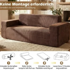 Corduroy 3-Sitzer Sofa Loveseat mit hoher Rückenlehne breiten Armlehnen & tiefem Sitz Braun