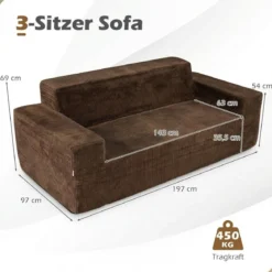 Corduroy 3-Sitzer Sofa Loveseat mit hoher Rückenlehne breiten Armlehnen & tiefem Sitz Braun