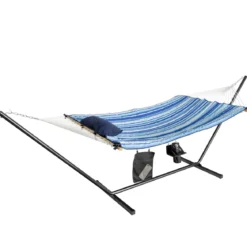 Cosway Hängematte mit Ständer Hängematten-Set mit Kissen 345 x 92,5 x 125 cm Schwarz + Blau