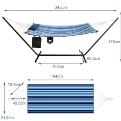Cosway Hängematte mit Ständer Hängematten-Set mit Kissen 345 x 92,5 x 125 cm Schwarz + Blau