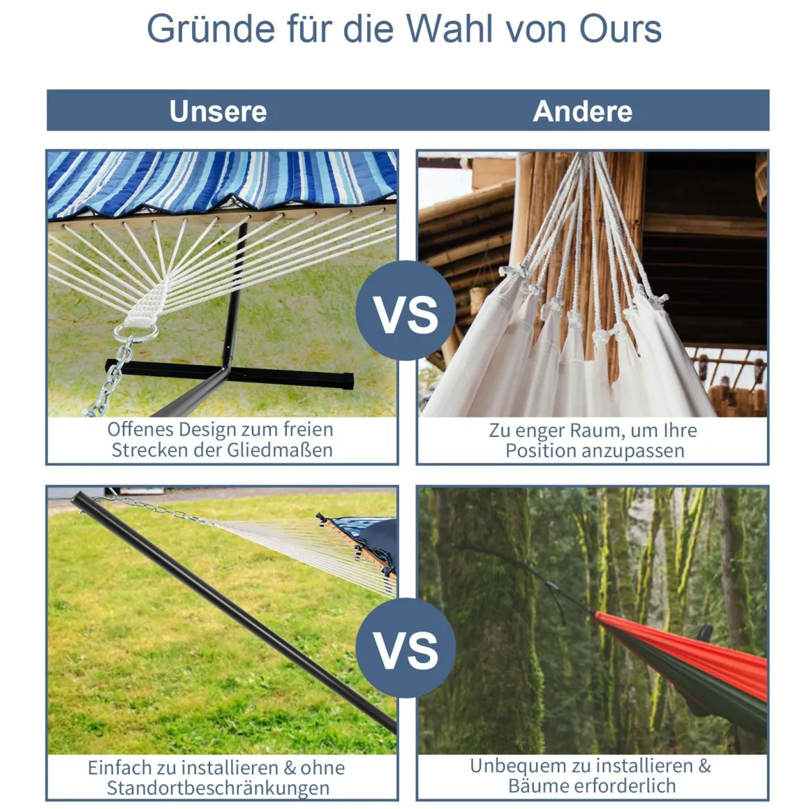 Cosway Hängematte mit Ständer Hängematten-Set mit Kissen 345 x 92,5 x 125 cm Schwarz + Blau