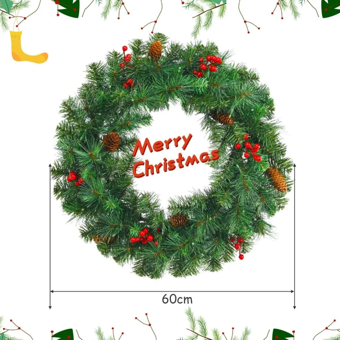 Cosway Künstlicher Beleuchteter Weihnachtskranz mit 110 grünen Zweigen 60 cm