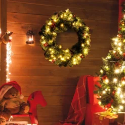 Cosway Künstlicher Beleuchteter Weihnachtskranz mit 110 grünen Zweigen 60 cm