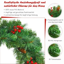 Cosway Künstlicher Beleuchteter Weihnachtskranz mit 110 grünen Zweigen 60 cm