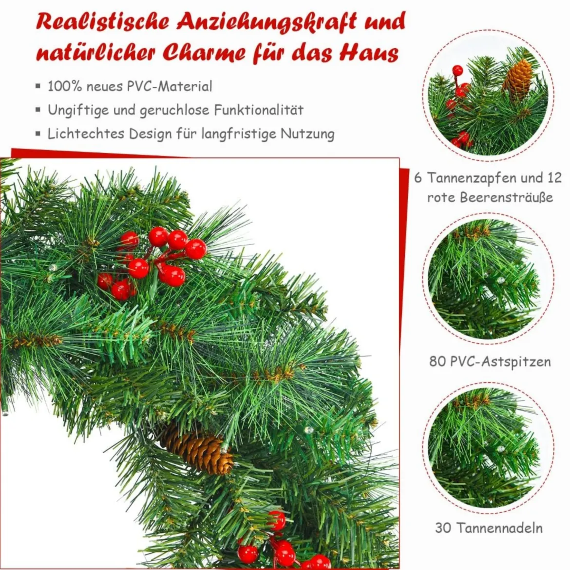 Cosway Künstlicher Beleuchteter Weihnachtskranz mit 110 grünen Zweigen 60 cm