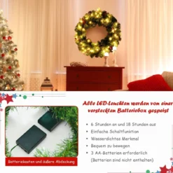 Cosway Künstlicher Beleuchteter Weihnachtskranz mit 110 grünen Zweigen 60 cm