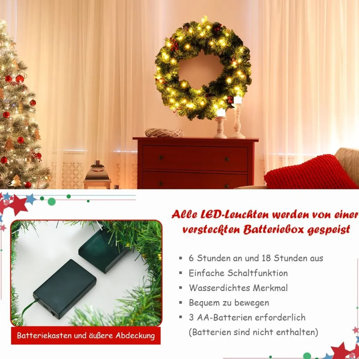 Cosway Künstlicher Beleuchteter Weihnachtskranz mit 110 grünen Zweigen 60 cm