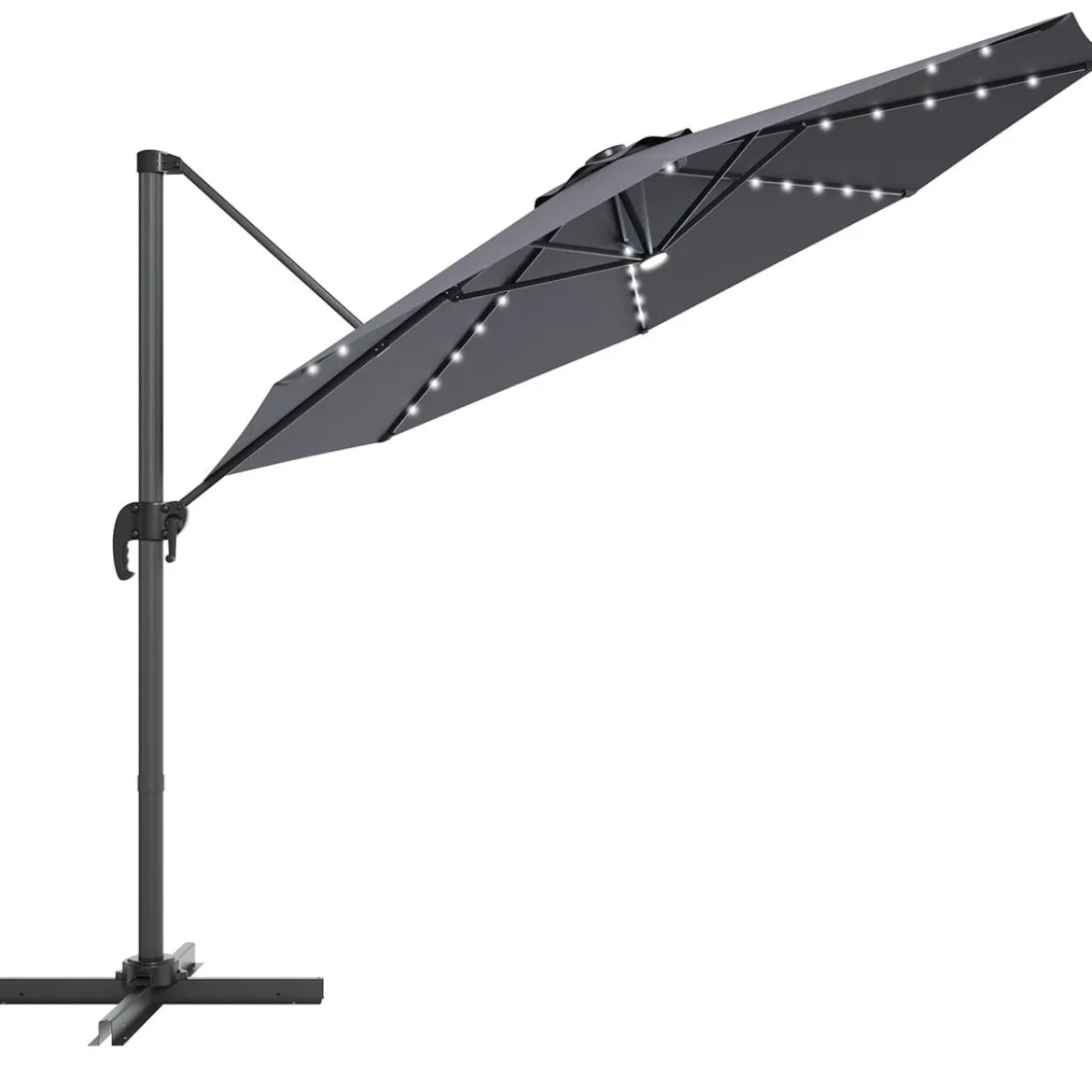 Coswtay Ampelschirm LED Sonnenschirm Outdoor LED Gartenschirm neigbar mit Kreuzständer Grau