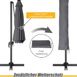 Coswtay Ampelschirm LED Sonnenschirm Outdoor LED Gartenschirm neigbar mit Kreuzständer Grau