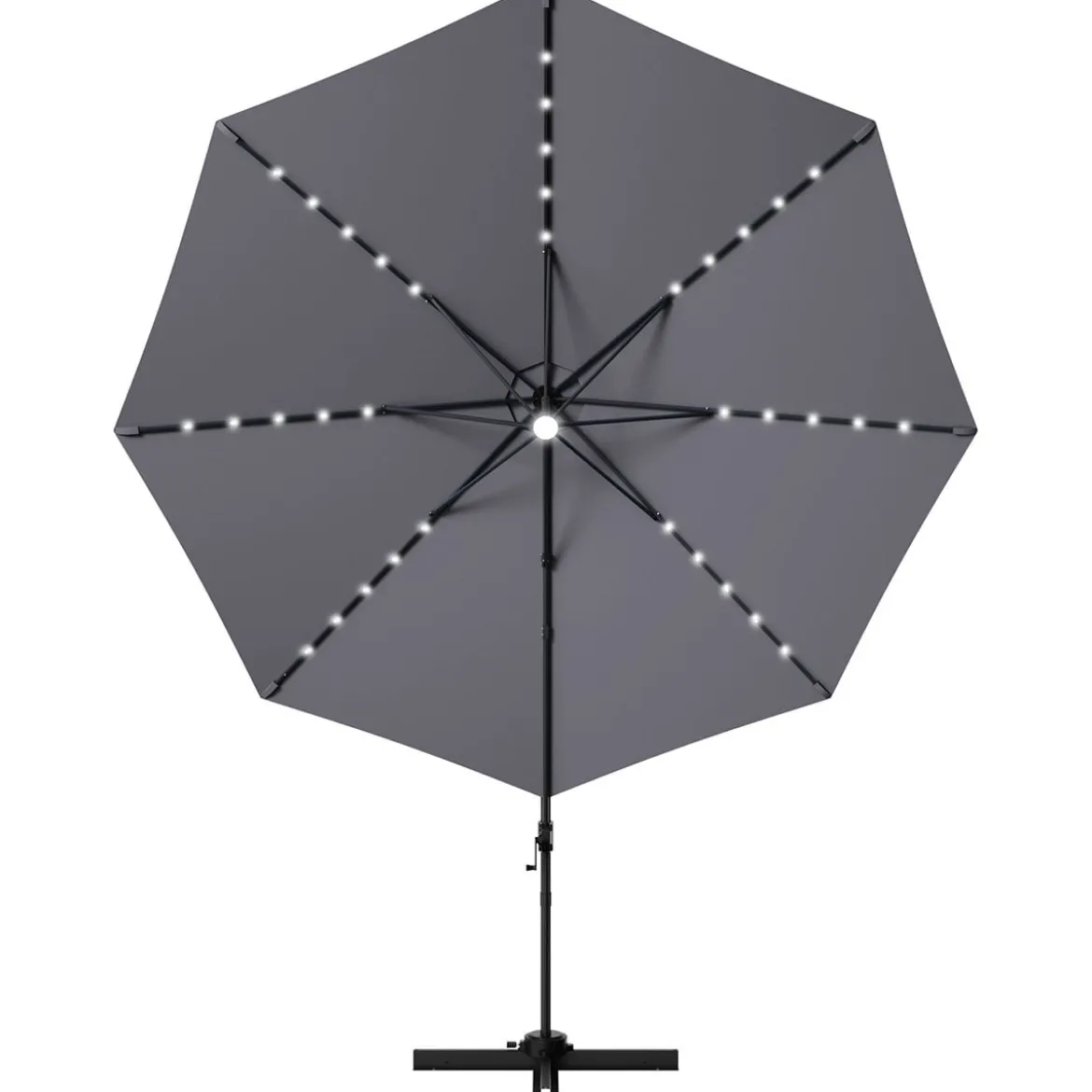 Coswtay Ampelschirm LED Sonnenschirm Outdoor LED Gartenschirm neigbar mit Kreuzständer Grau